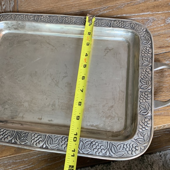 Pottery Barn silver 2 pc LOT SET grape/leaf serving tray and ice bucket GUC - Picture 9 of 15